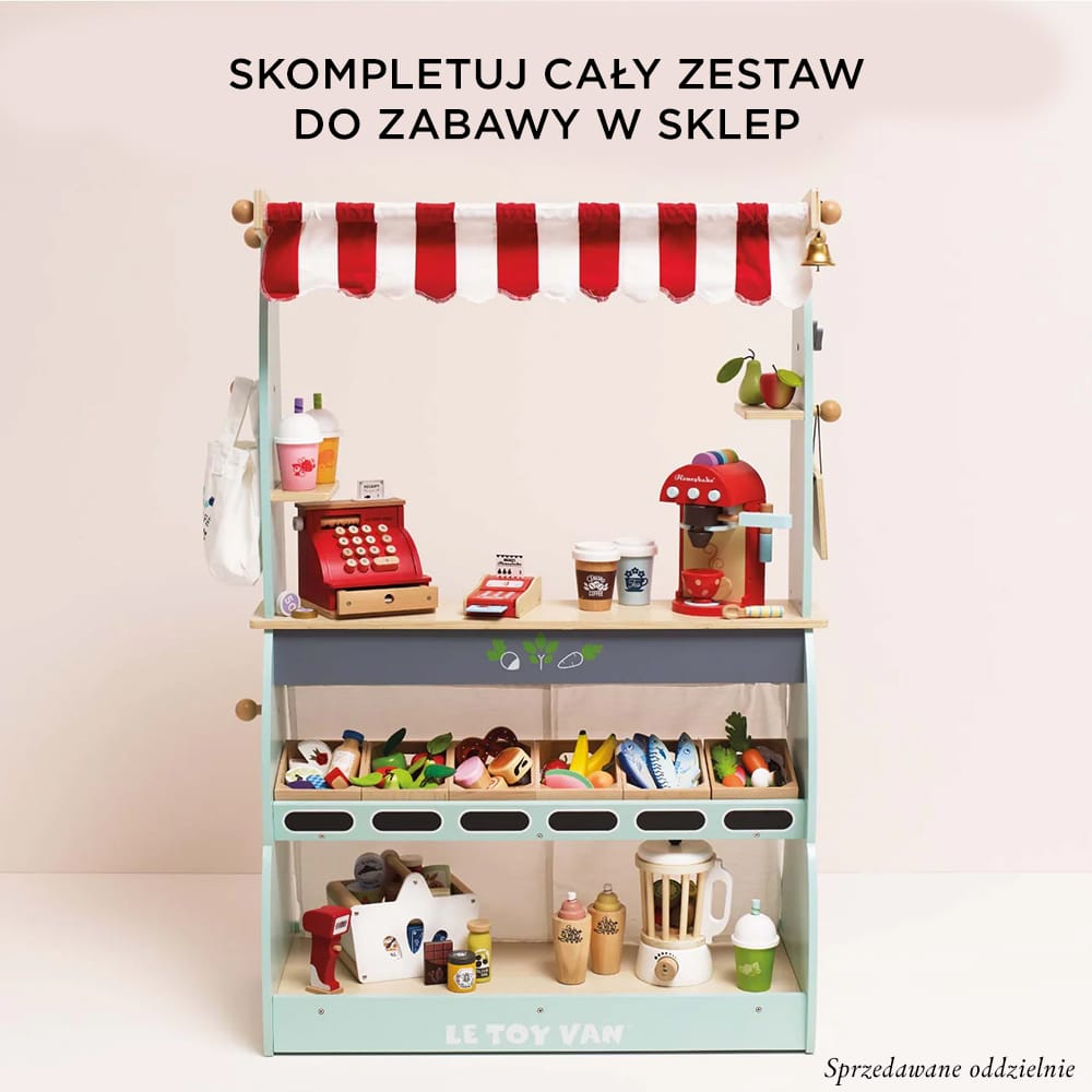 Drewniane owoce w skrzynce, zabawka dla dzieci, stragan, sklep Le Toy Van