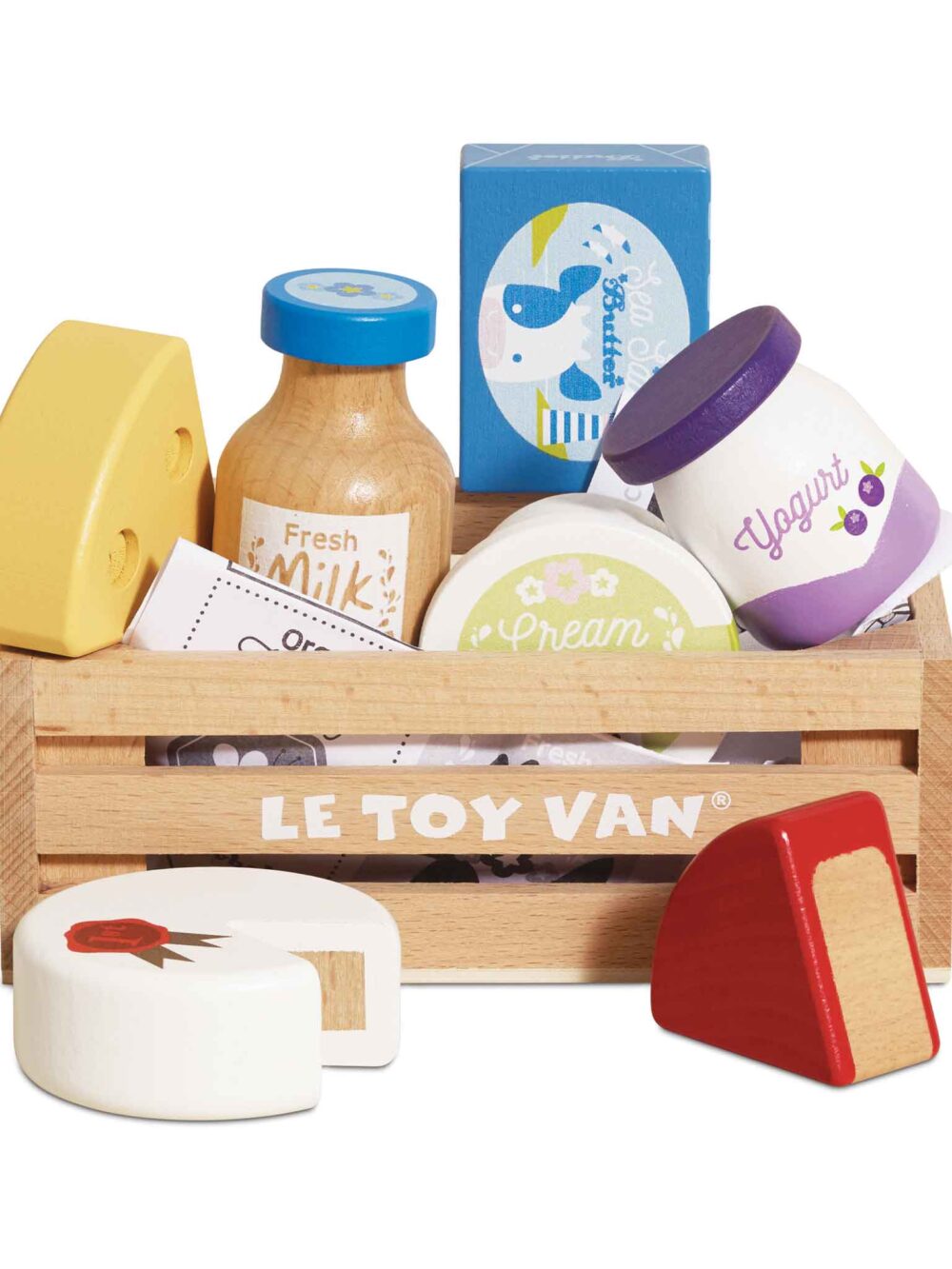 Drewniany nabiał w skrzynce