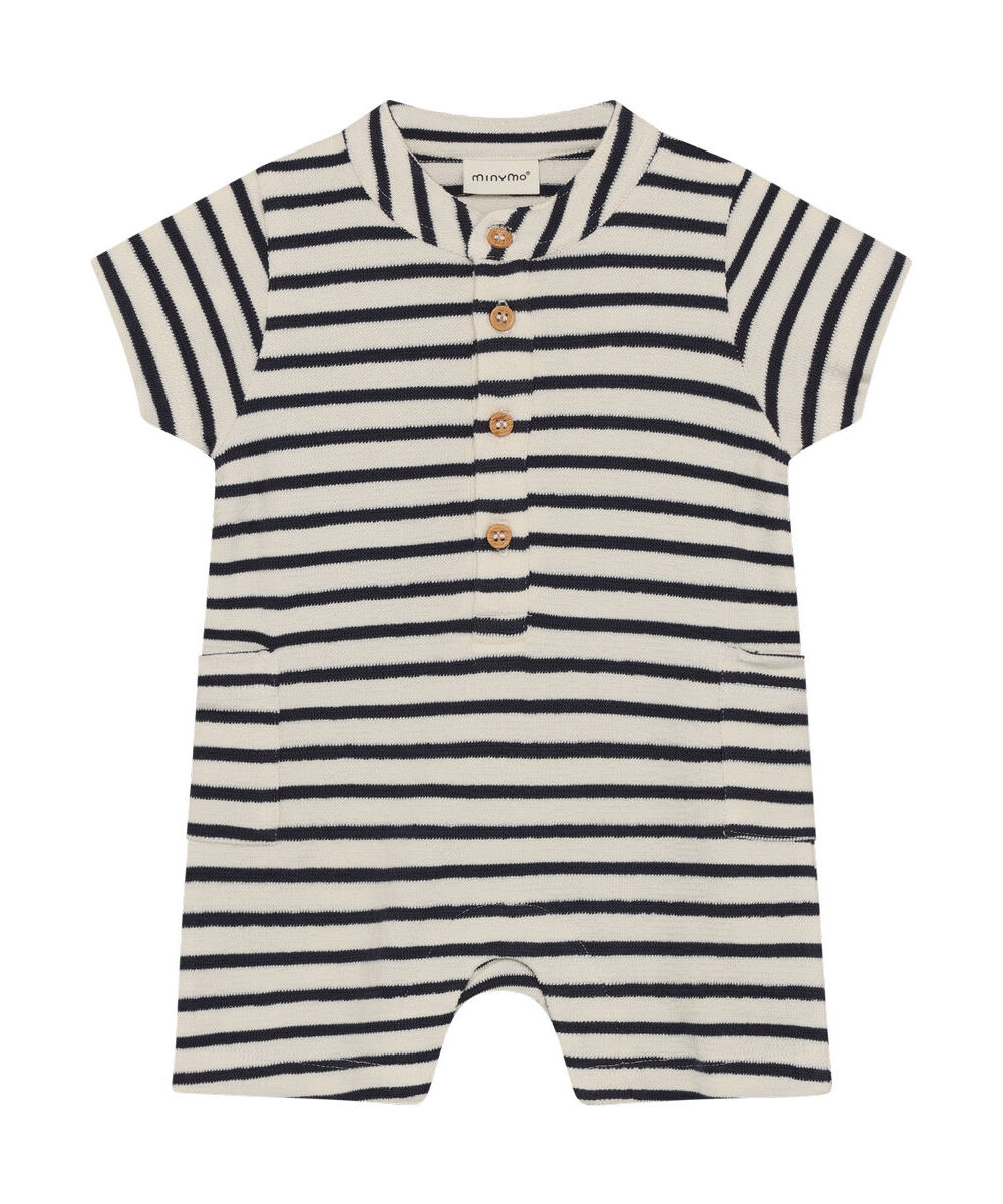 Rampers w paski z kołnierzykiem –  granat/ecru