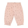 Spodnie bawełniane w kwiatuszki – pudrowy róż, falbanka