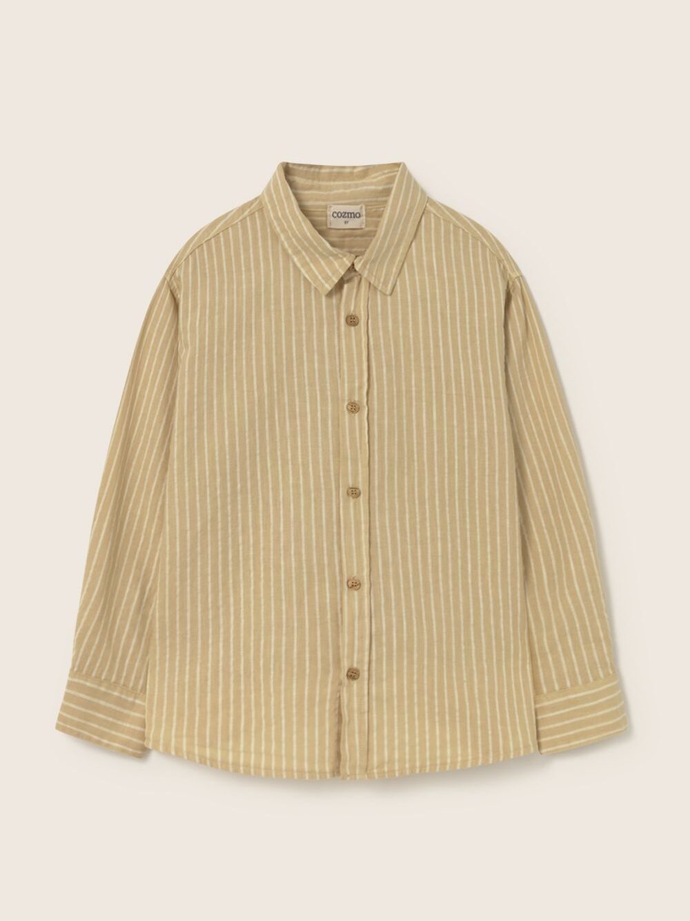 bynela-pl-cozmo-ERICK303s6-sand-striped-linen-look-cotton-1 Letnia koszula dziecięca w paski z bawełny - jasny beż I Cozmo SS26