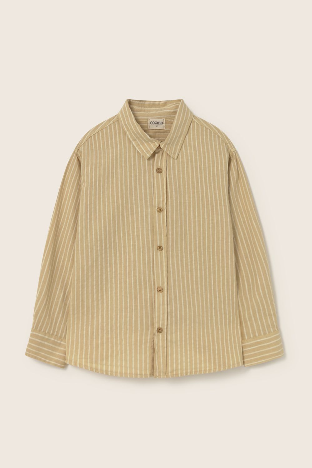 bynela-pl-cozmo-ERICK303s6-sand-striped-linen-look-cotton-1 Letnia koszula dziecięca w paski z bawełny - jasny beż I Cozmo SS26