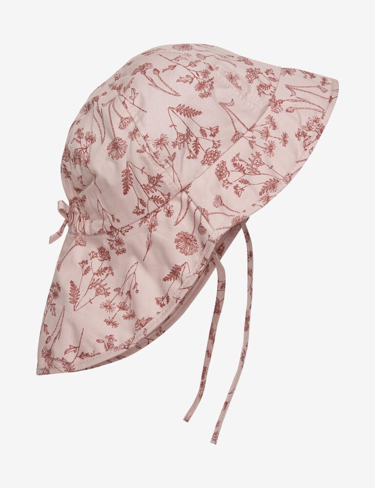 Kapelusz letni z wiązaniem – pudrowy róż w botaniczny wzór