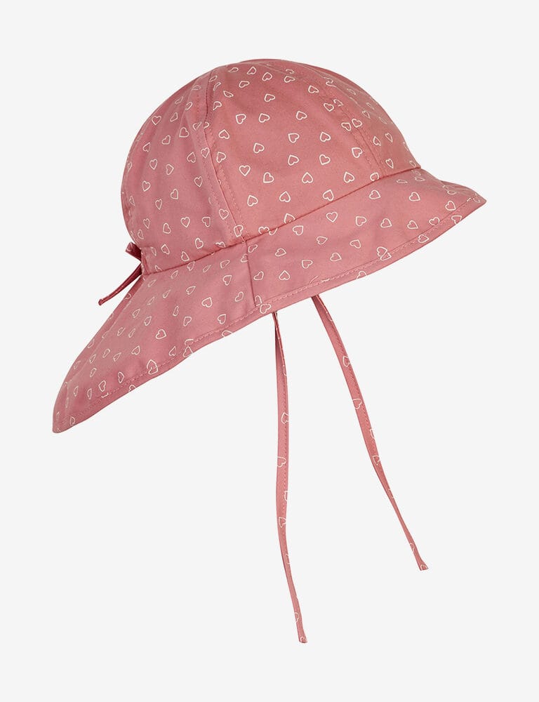 Kapelusz letni z wiązaniem  – różowy w serduszka