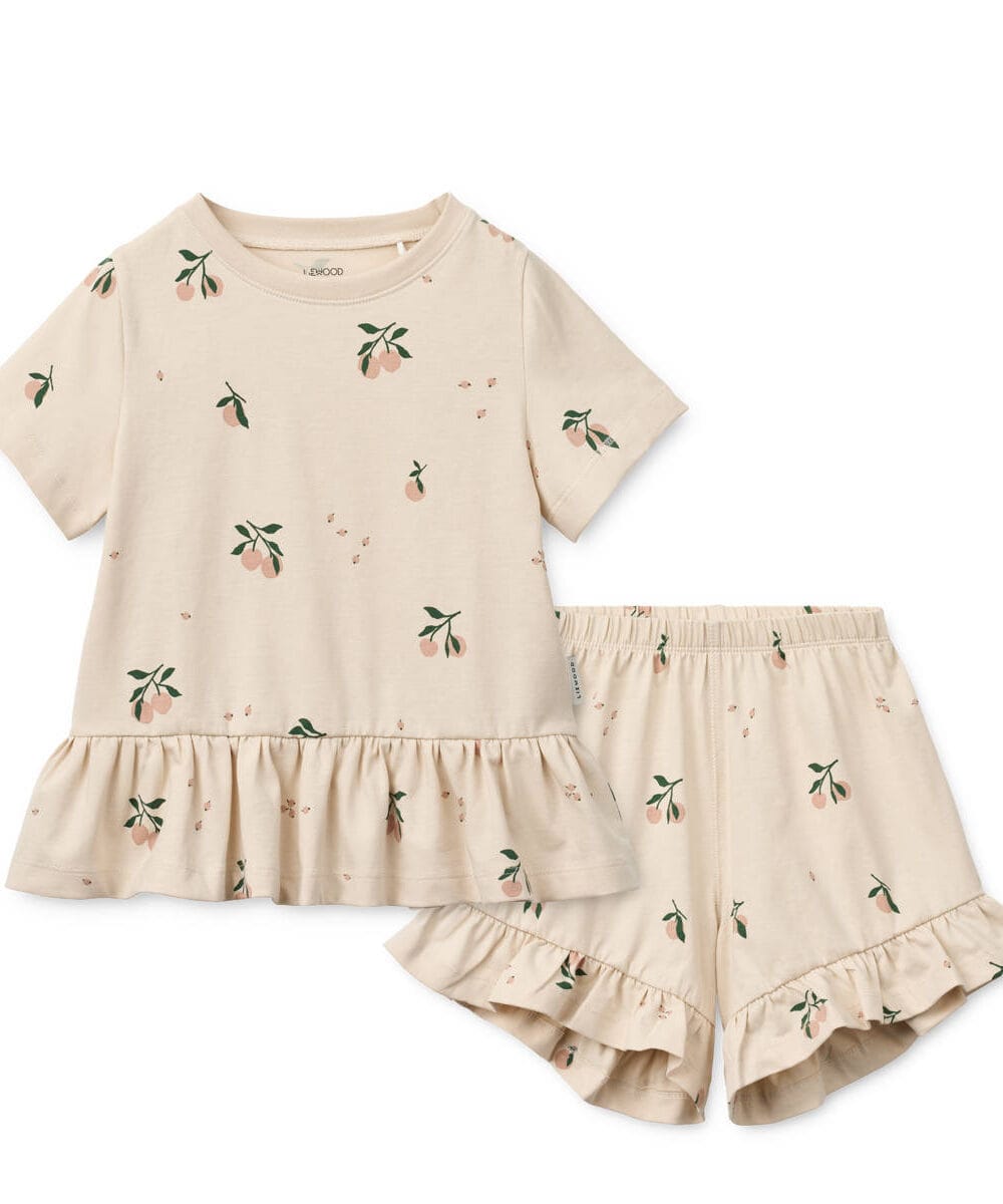 Zestaw dziecięcy bawełna organiczna GOTS Liewood Ilford koszulka szorty z falbankami