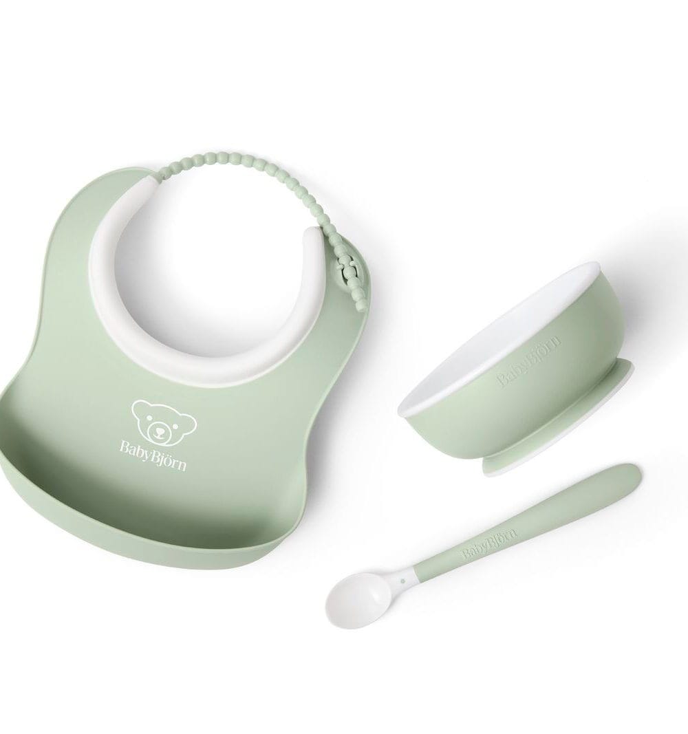BABYBJORN - Zestaw do karmienia 3 szt. - Powder Green