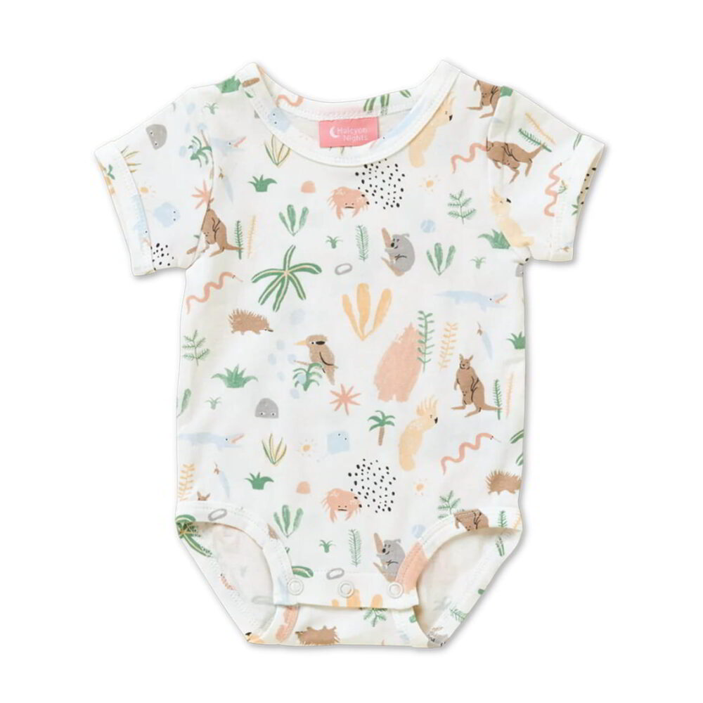 bynela-halcyon-outback-dreamers-short-sleeve-bodysuit-01 Bawełniane body niemowlęce z krótkim rękawem