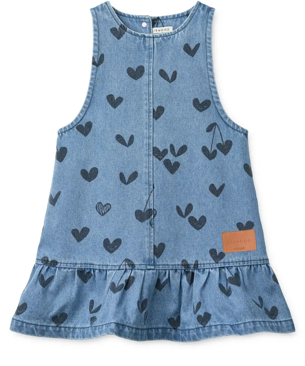liewood Angelica Printed Denim Frill Dress Sweethearts / Denim