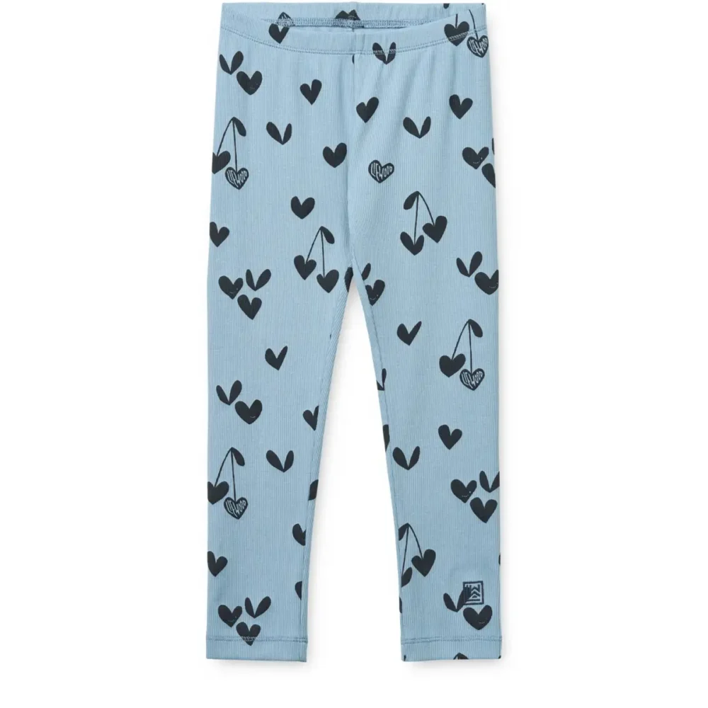 liewood Marien Printed Rib Leggings Sweethearts / Beach blue