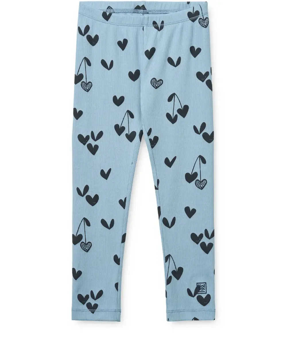 liewood Marien Printed Rib Leggings Sweethearts / Beach blue
