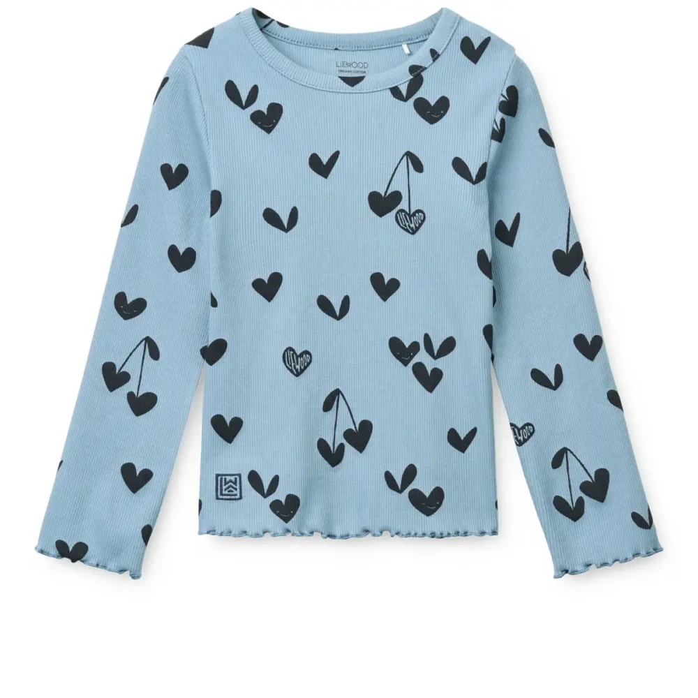 liewood Nieve Printed Longsleeve Rib T-shirt Sweethearts / Beach blue