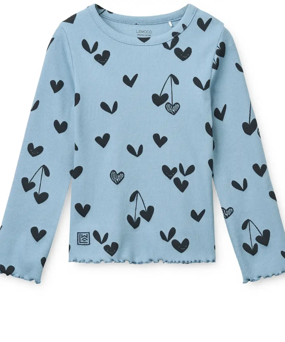 liewood Nieve Printed Longsleeve Rib T-shirt Sweethearts / Beach blue